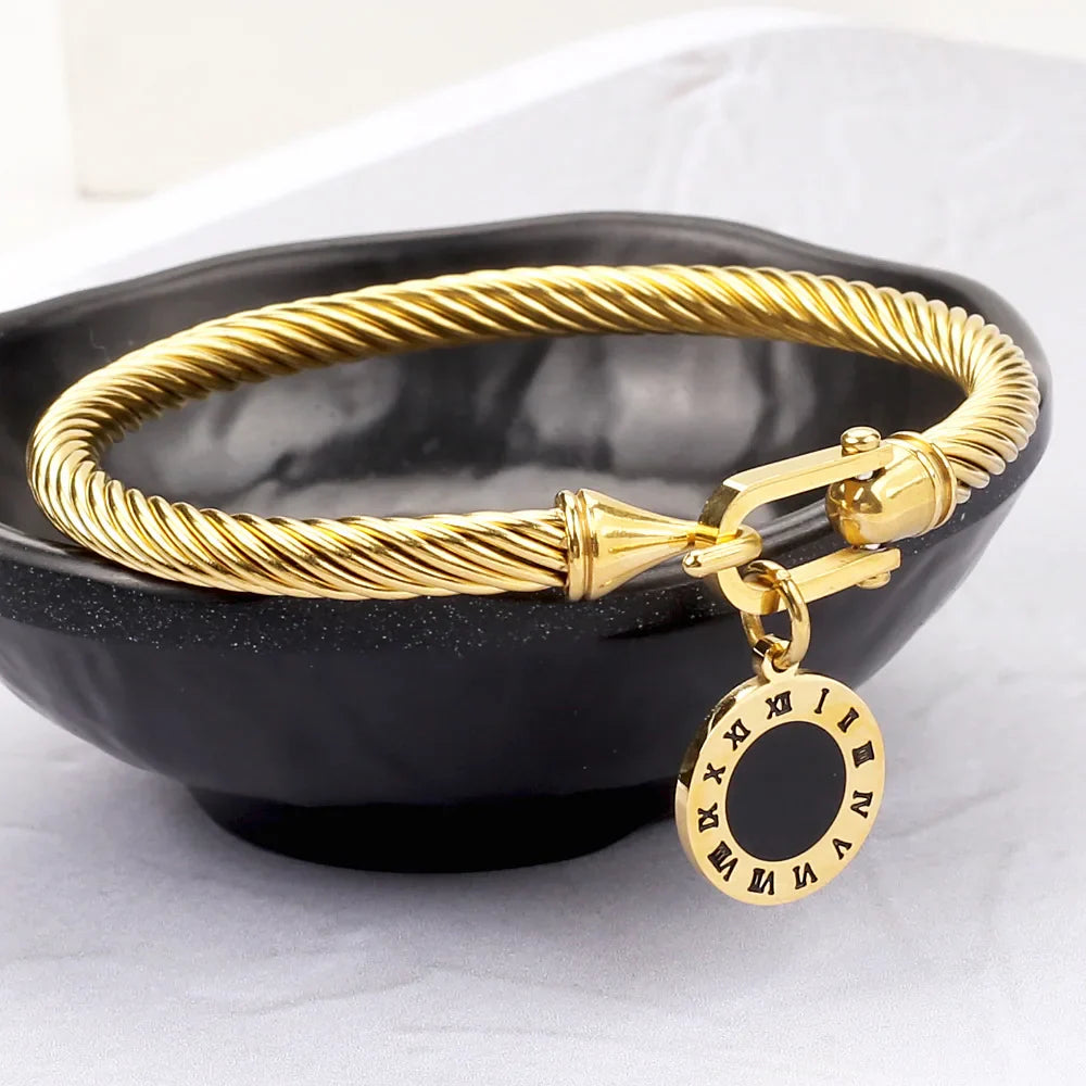 Elara Black Charm Bangle