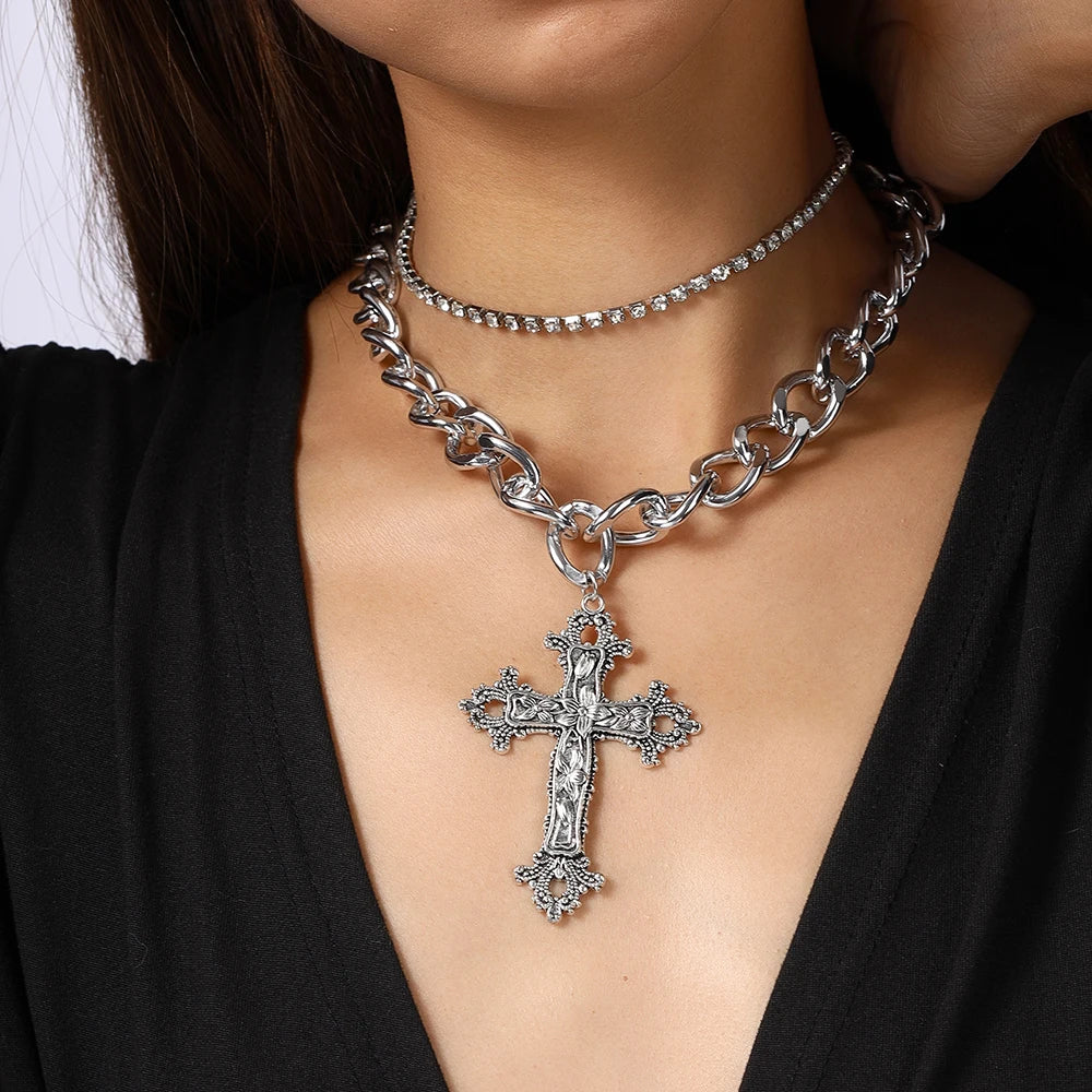 Onyx Goth Cross Necklace