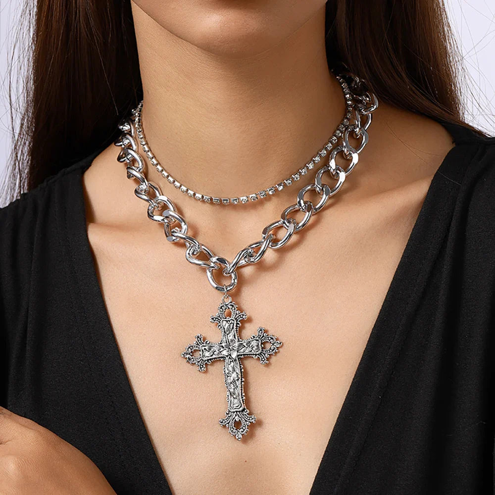 Onyx Goth Cross Necklace