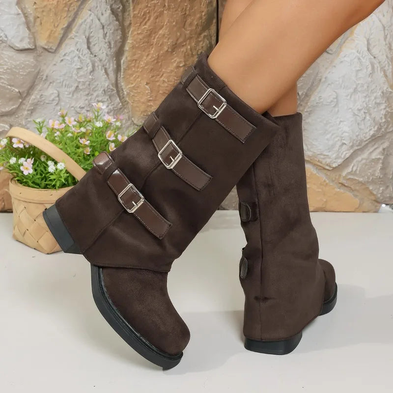 Maria Buckle Suede Boots