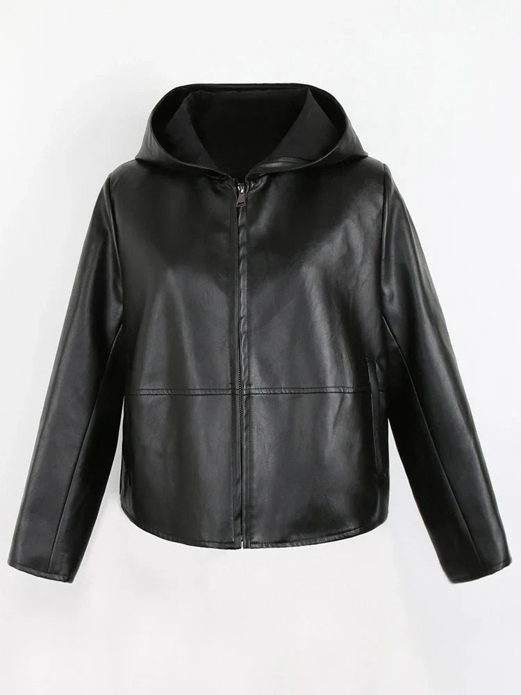 Rachel Hooded Leather Jacket