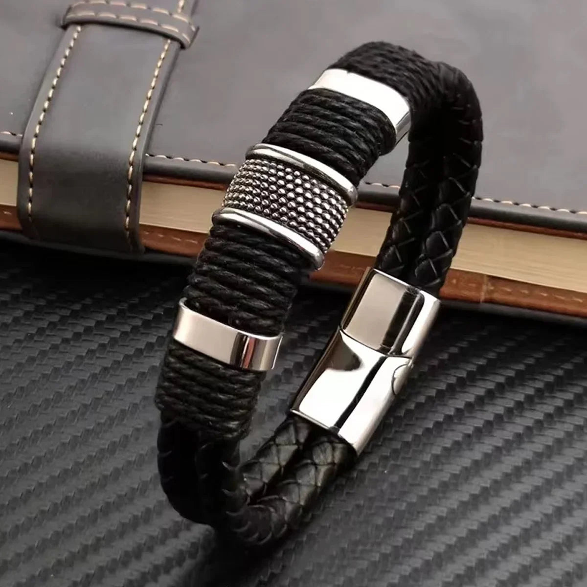 Orion Leather Steel Bracelet