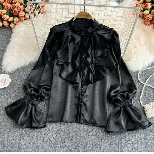 Alina Satin Ruffle Blouse
