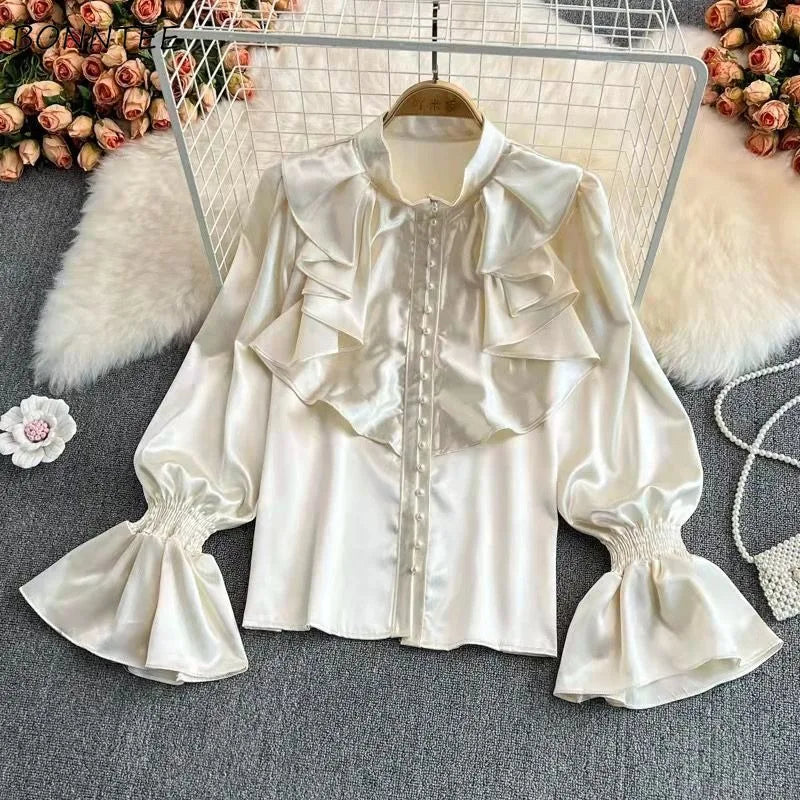 Alina Satin Ruffle Blouse