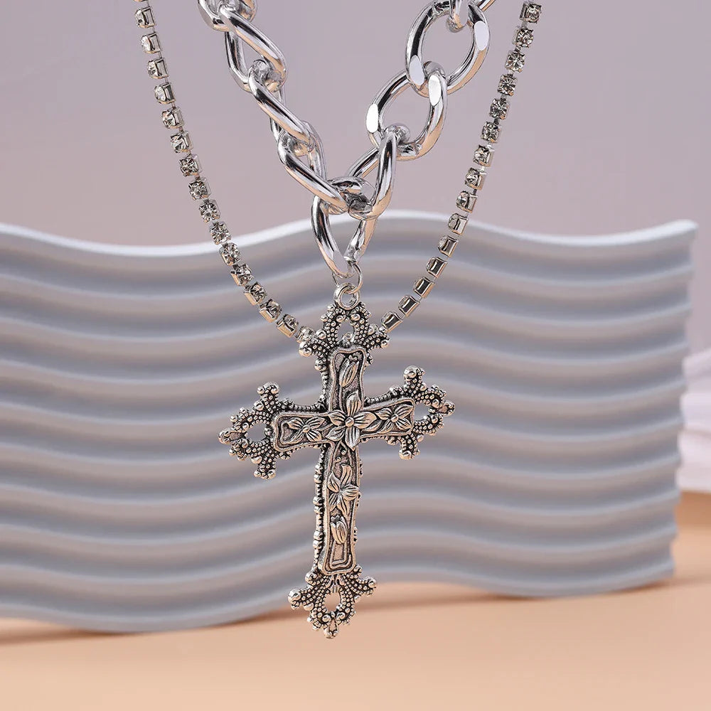 Onyx Goth Cross Necklace