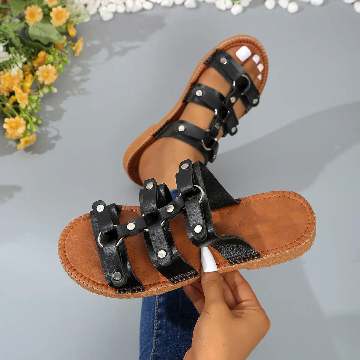 Maya Rivet Flat Sandals