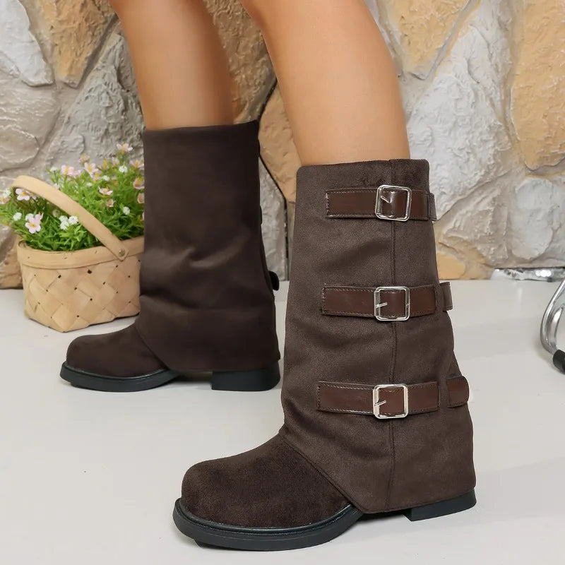 Maria Buckle Suede Boots