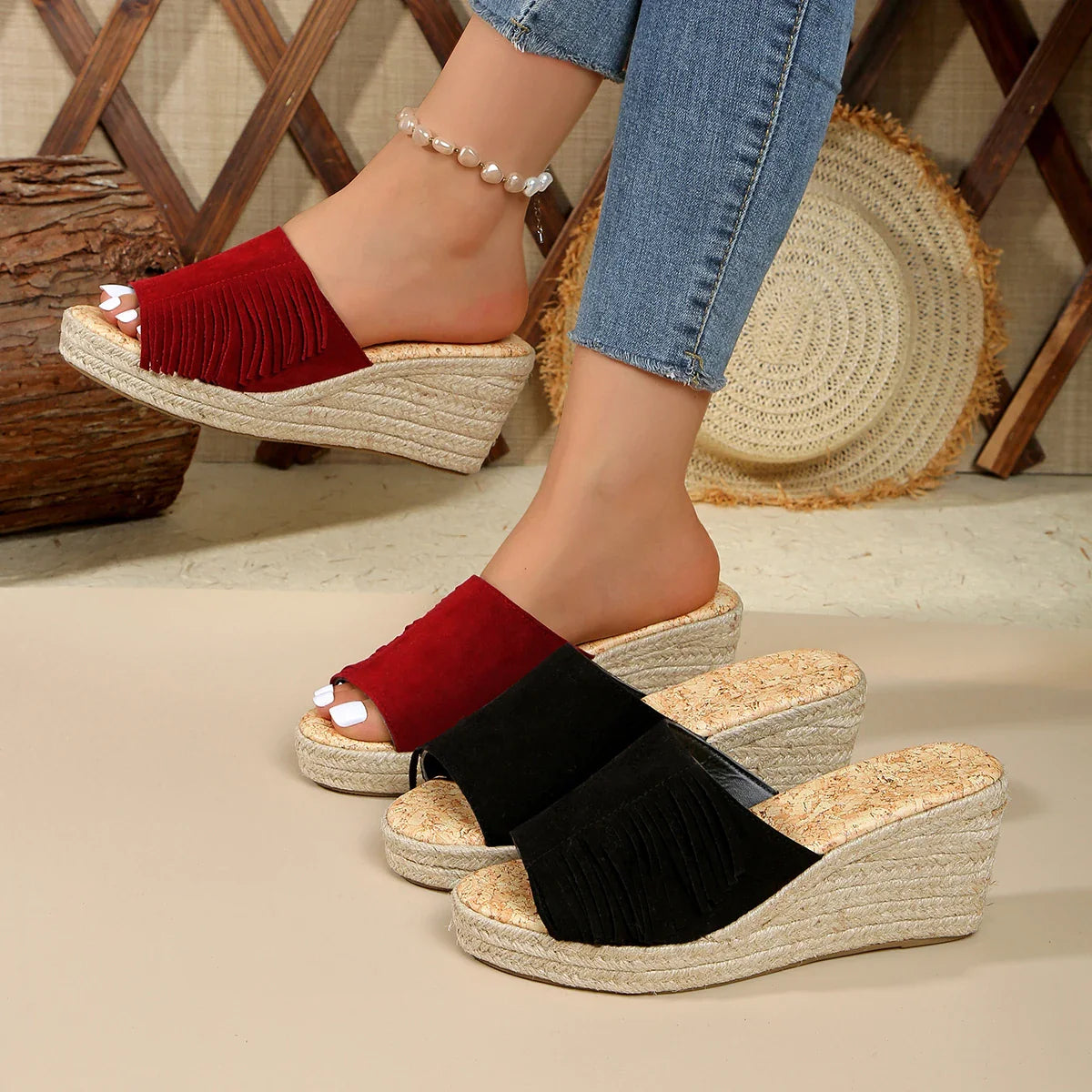 Hannah Suede Tassel Sandals