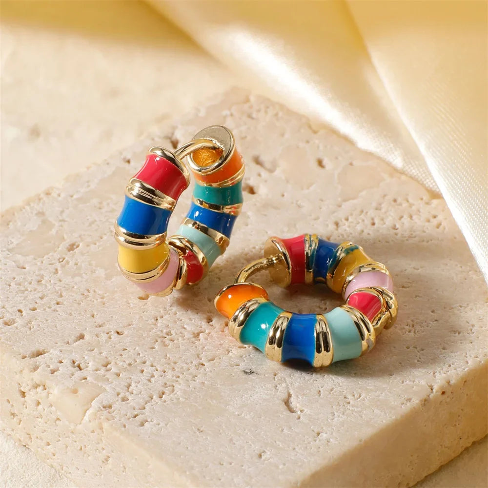 Ruby Enamel Hoop Earrings