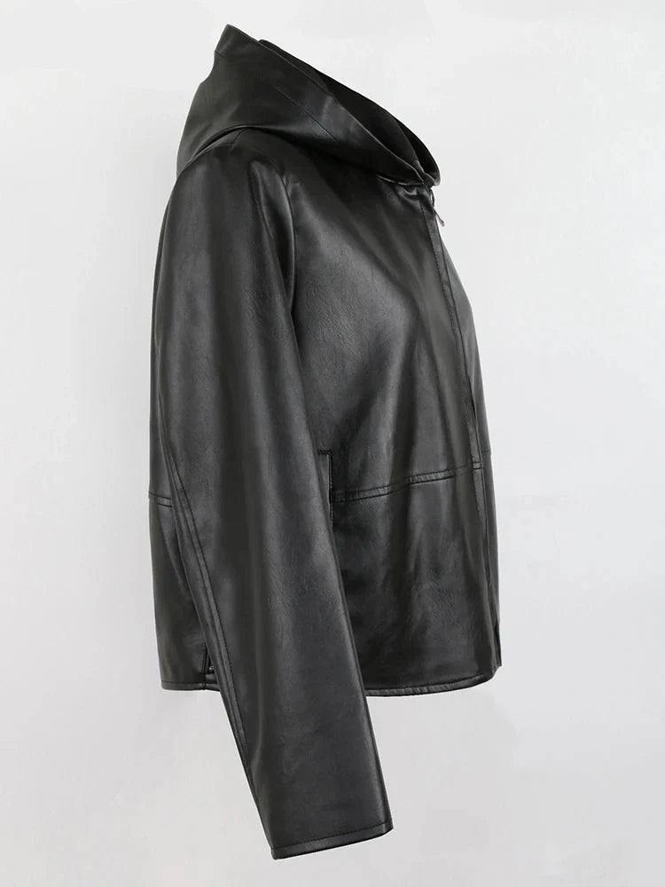 Rachel Hooded Leather Jacket