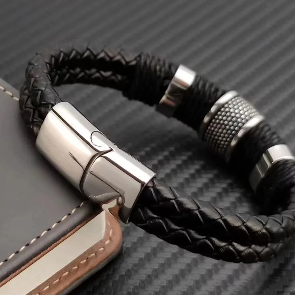 Orion Leather Steel Bracelet
