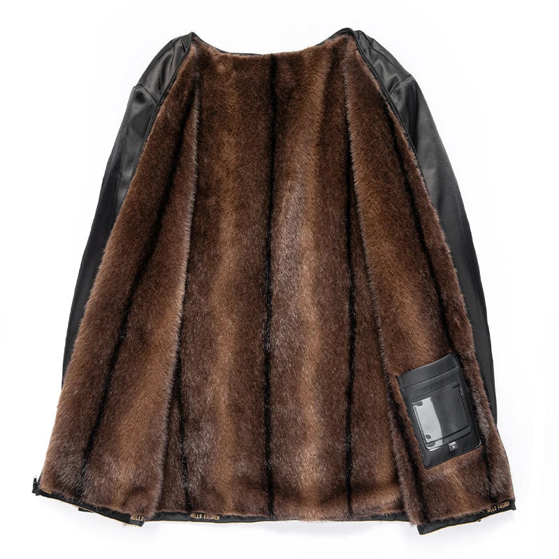 Genuine Leather & Mink Fur Coat
