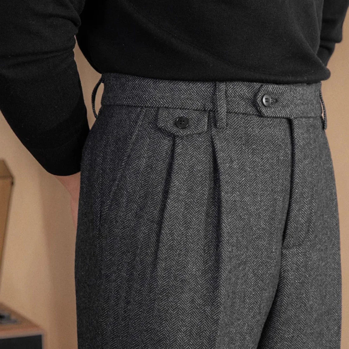 Marco Herringbone Wool Pants