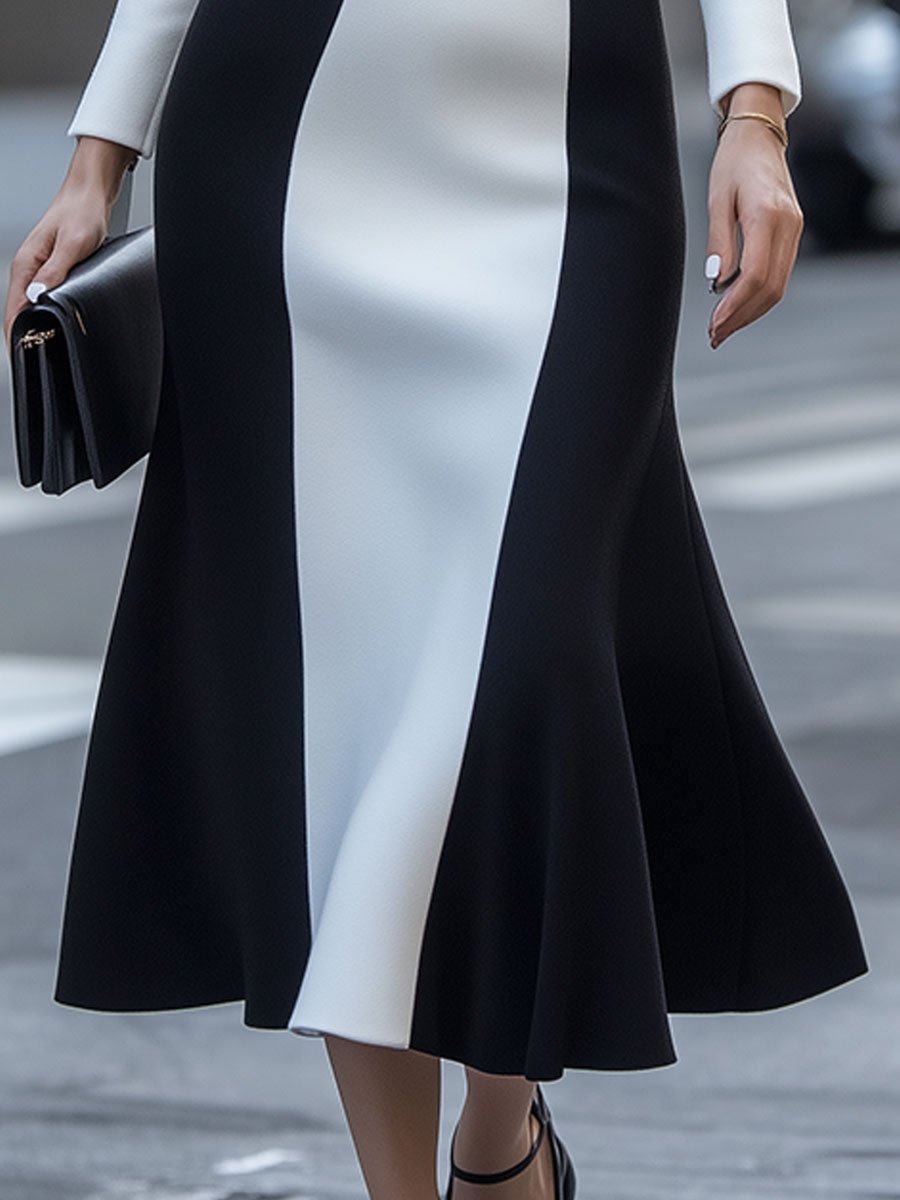 Elise™ | Black and White Contrast Dress