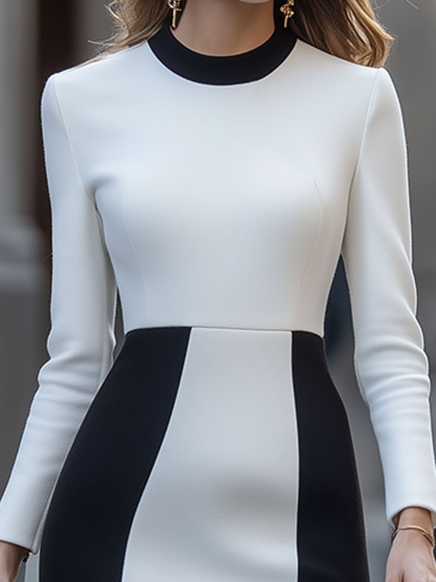 Elise™ | Black and White Contrast Dress