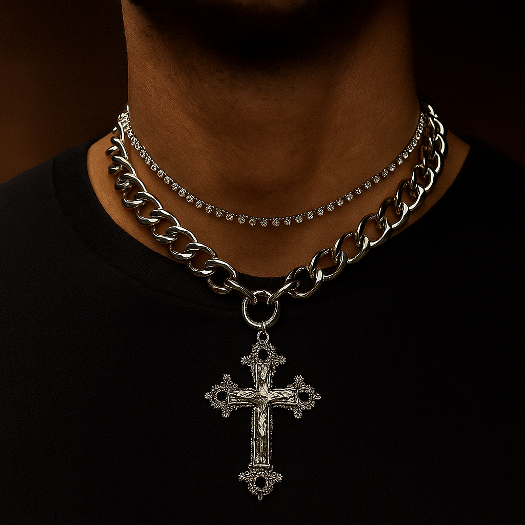 Onyx Goth Cross Necklace